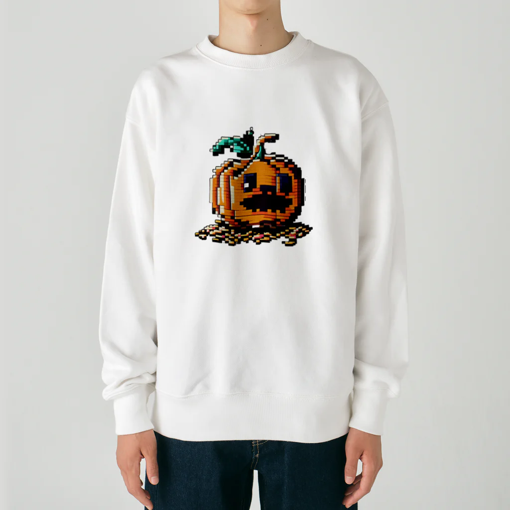 朱音琴音のドット絵のハロウィンかぼちゃのおばけ Heavyweight Crew Neck Sweatshirt