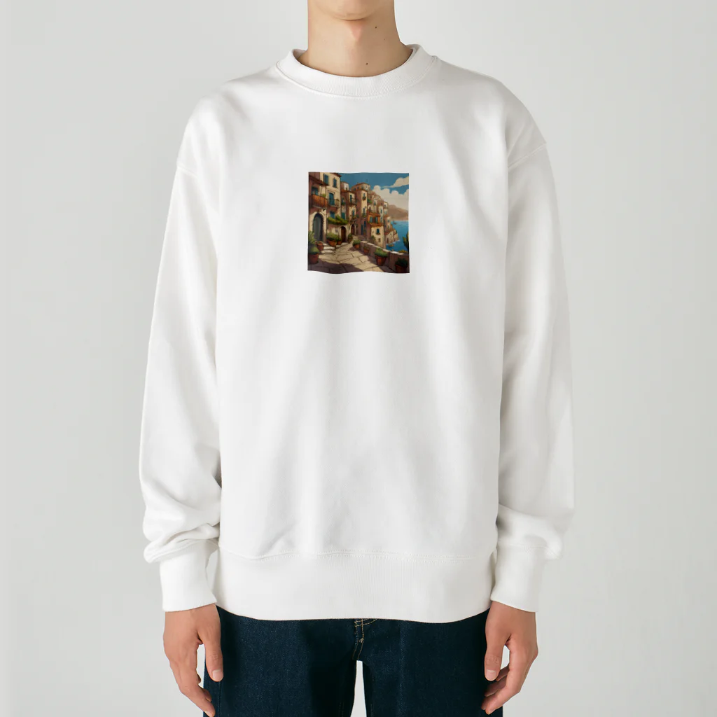 nene-sukeの地中海の町並み Heavyweight Crew Neck Sweatshirt