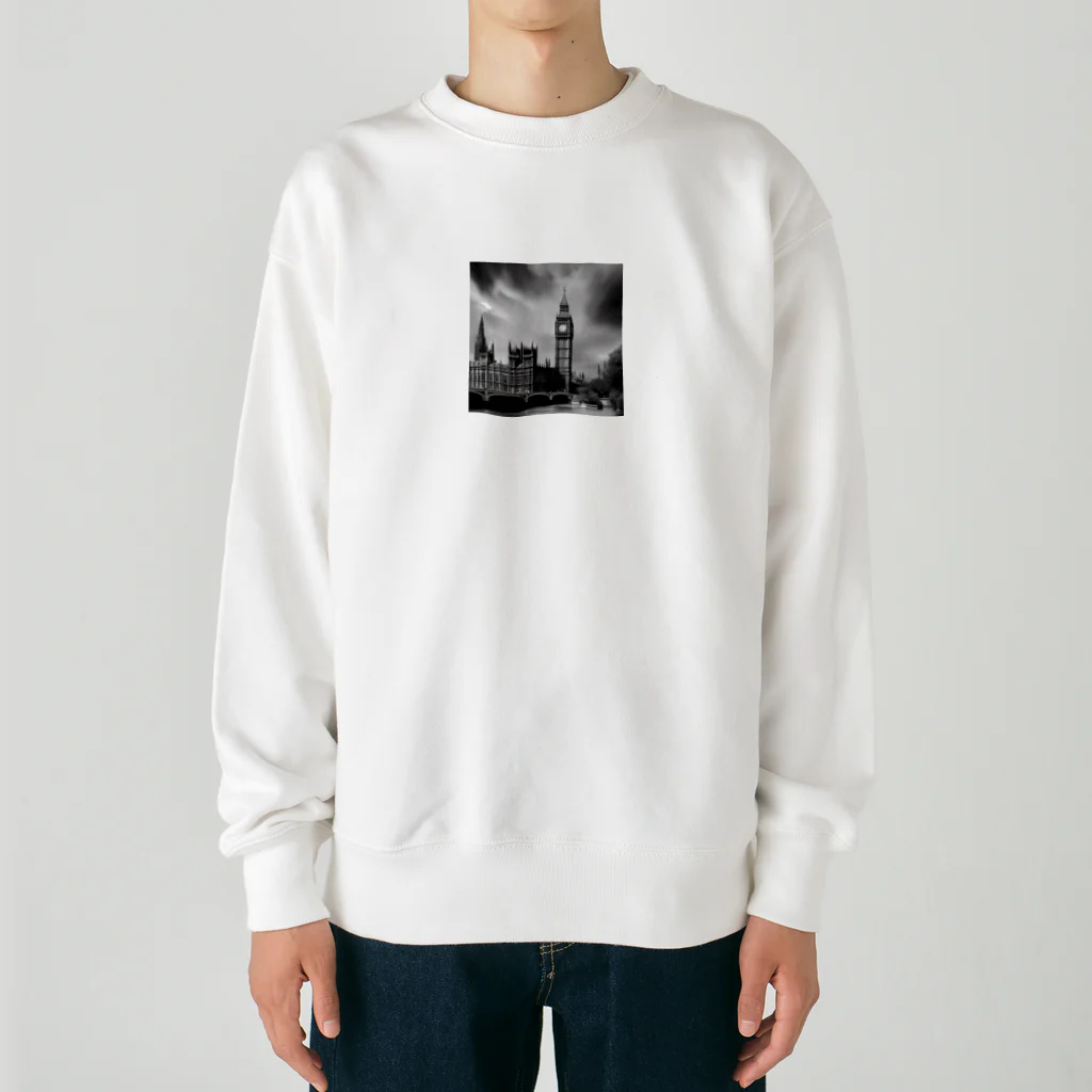 NYNANTのモノクロ　世界遺産　ウェストミンスター宮殿　ビッグベン Heavyweight Crew Neck Sweatshirt