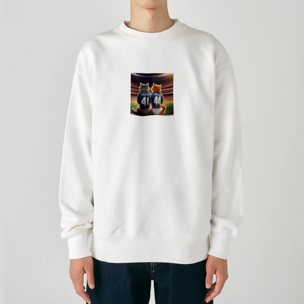 夫婦にゃんこのスポーツ観戦を楽しむ夫婦ネコ Heavyweight Crew Neck Sweatshirt