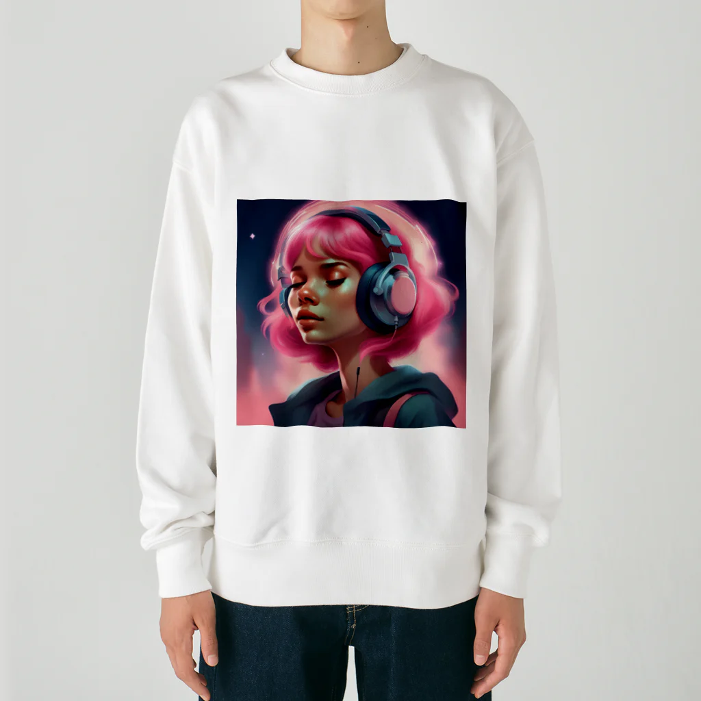 B_possibleのピンク髪の少女 リアルVer. Heavyweight Crew Neck Sweatshirt