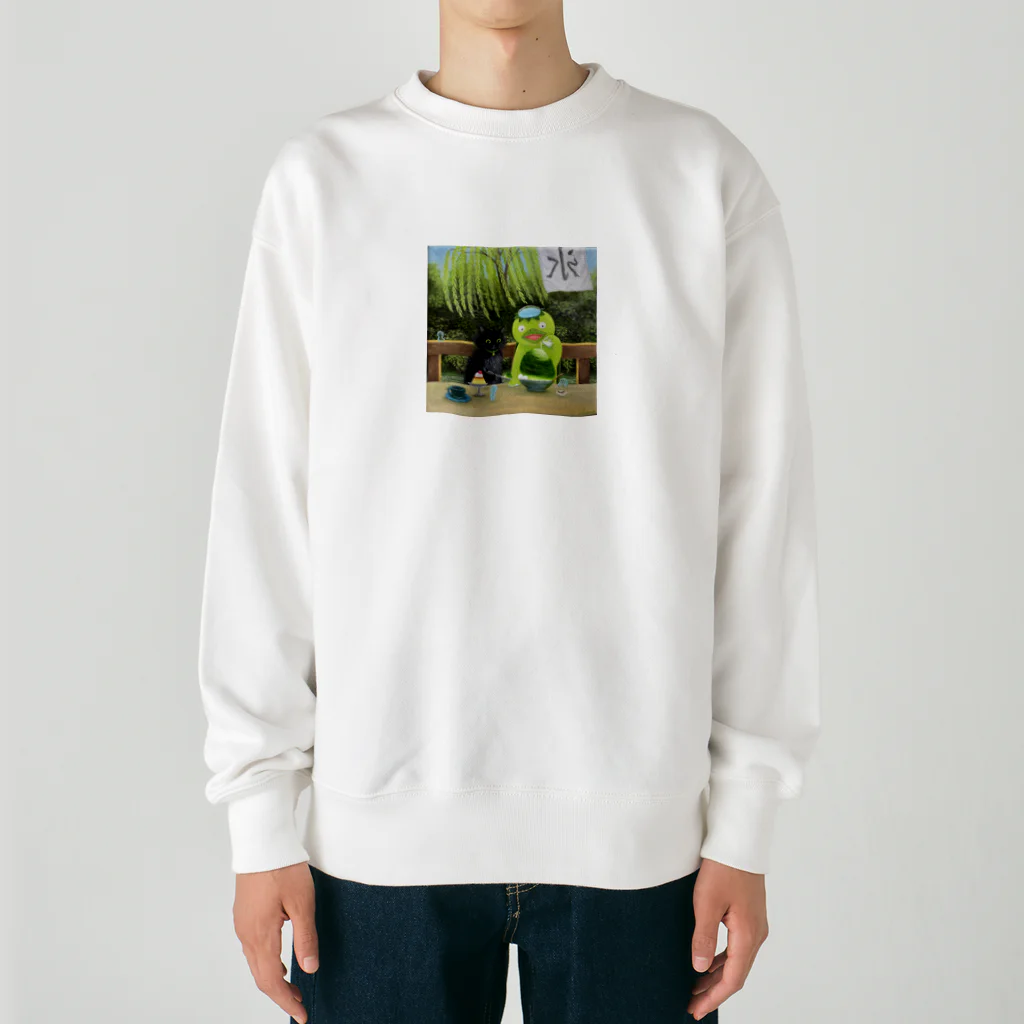 nono marchéの河童のカッちゃんと黒猫ロイ　夏のお楽しみ 油絵 手描き Heavyweight Crew Neck Sweatshirt