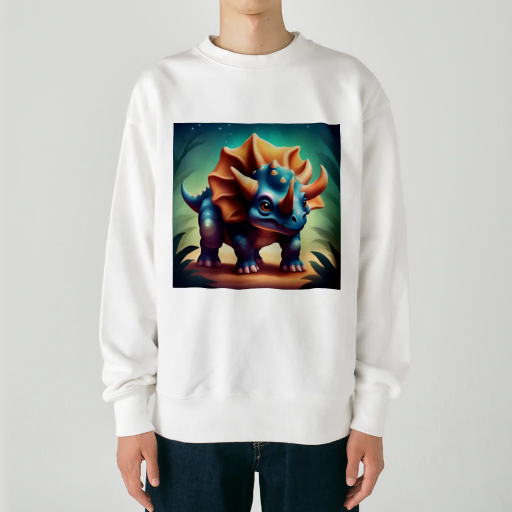 春乃遊羽アイディアイラストショップの可愛いトリケラトプス Heavyweight Crew Neck Sweatshirt