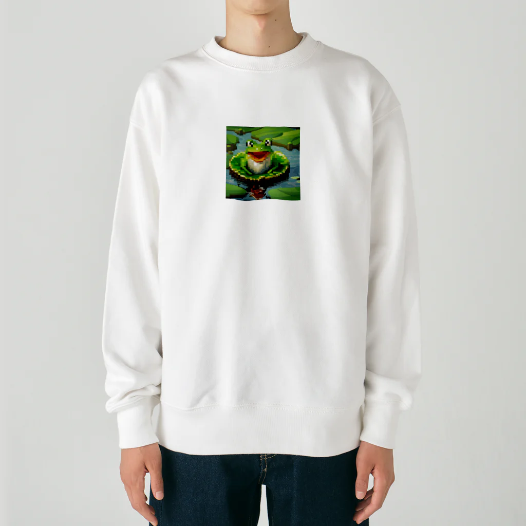 フリーダムの元気なカエル　ピクセルアート Heavyweight Crew Neck Sweatshirt