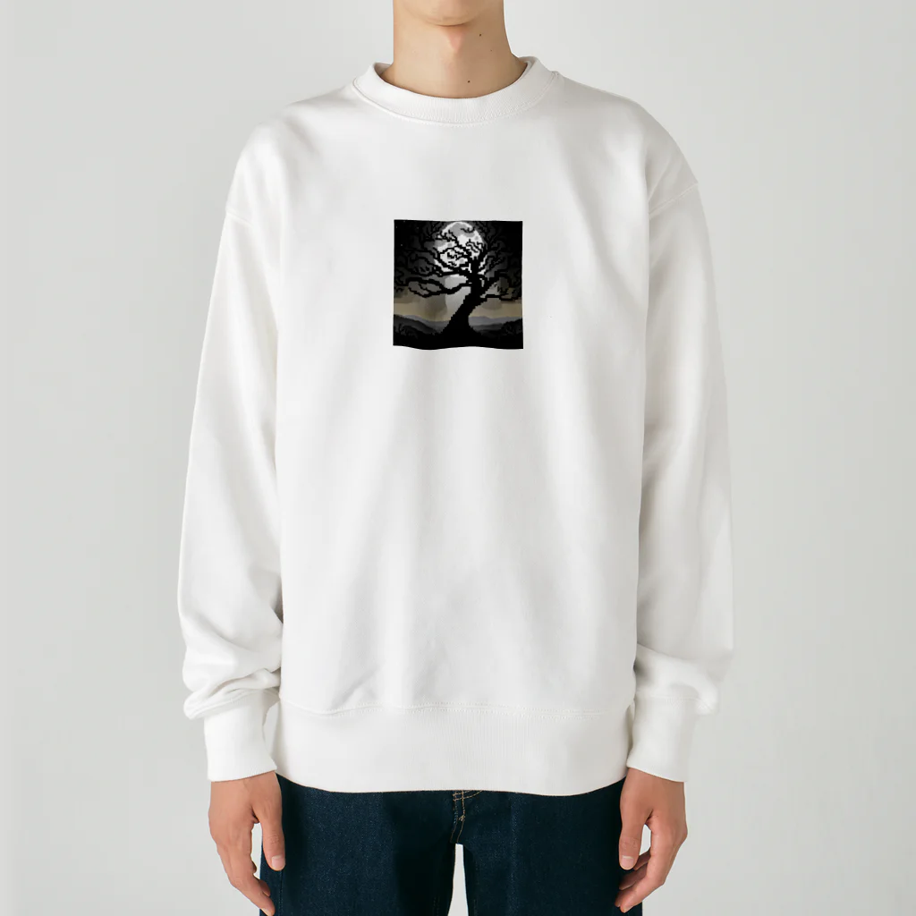 umakoiのドット絵の夜の満月と不気味な木のシルエット Heavyweight Crew Neck Sweatshirt