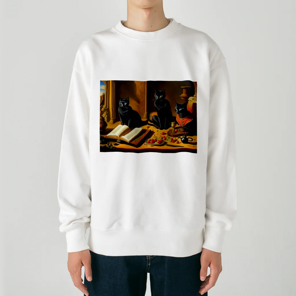 memit美術館の中世の黒猫 Heavyweight Crew Neck Sweatshirt