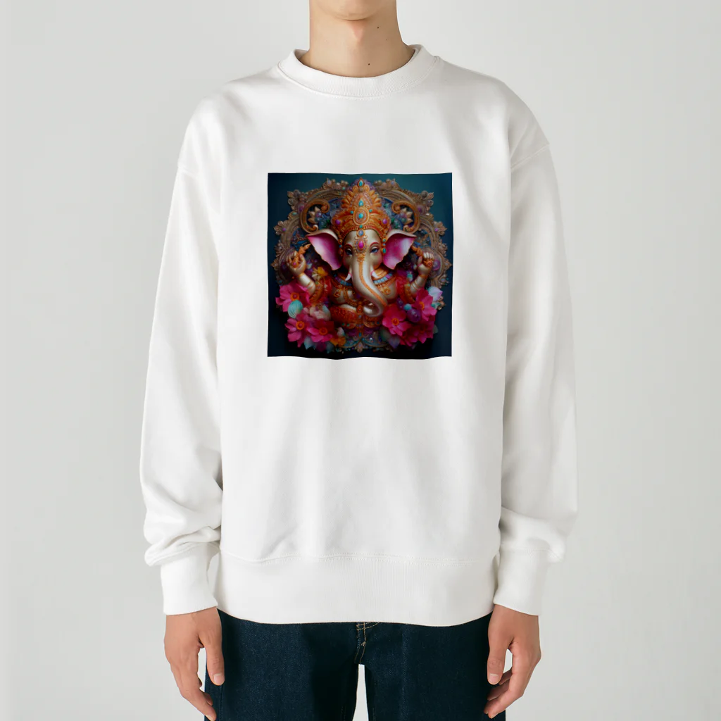 癒しのお部屋の金のガネーシャ Heavyweight Crew Neck Sweatshirt