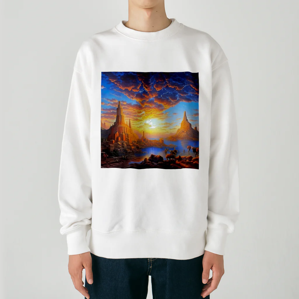 宇宙開発デザイン科の夕陽の中の城 Heavyweight Crew Neck Sweatshirt