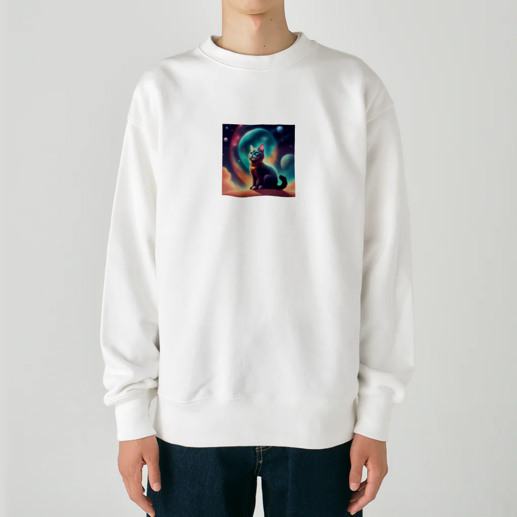 renkanの宇宙に居る猫のイラストグッズ Heavyweight Crew Neck Sweatshirt