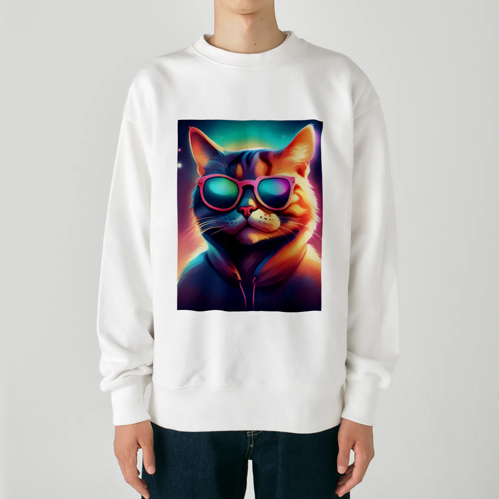 動物のオシャレ屋のサングラスをしている猫 Heavyweight Crew Neck Sweatshirt