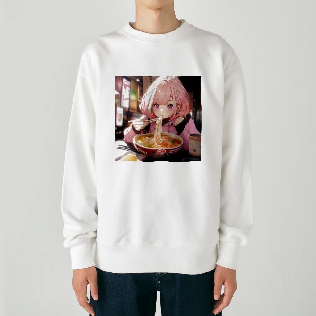 ぶーたんのラーメンをたべる女の子 Heavyweight Crew Neck Sweatshirt