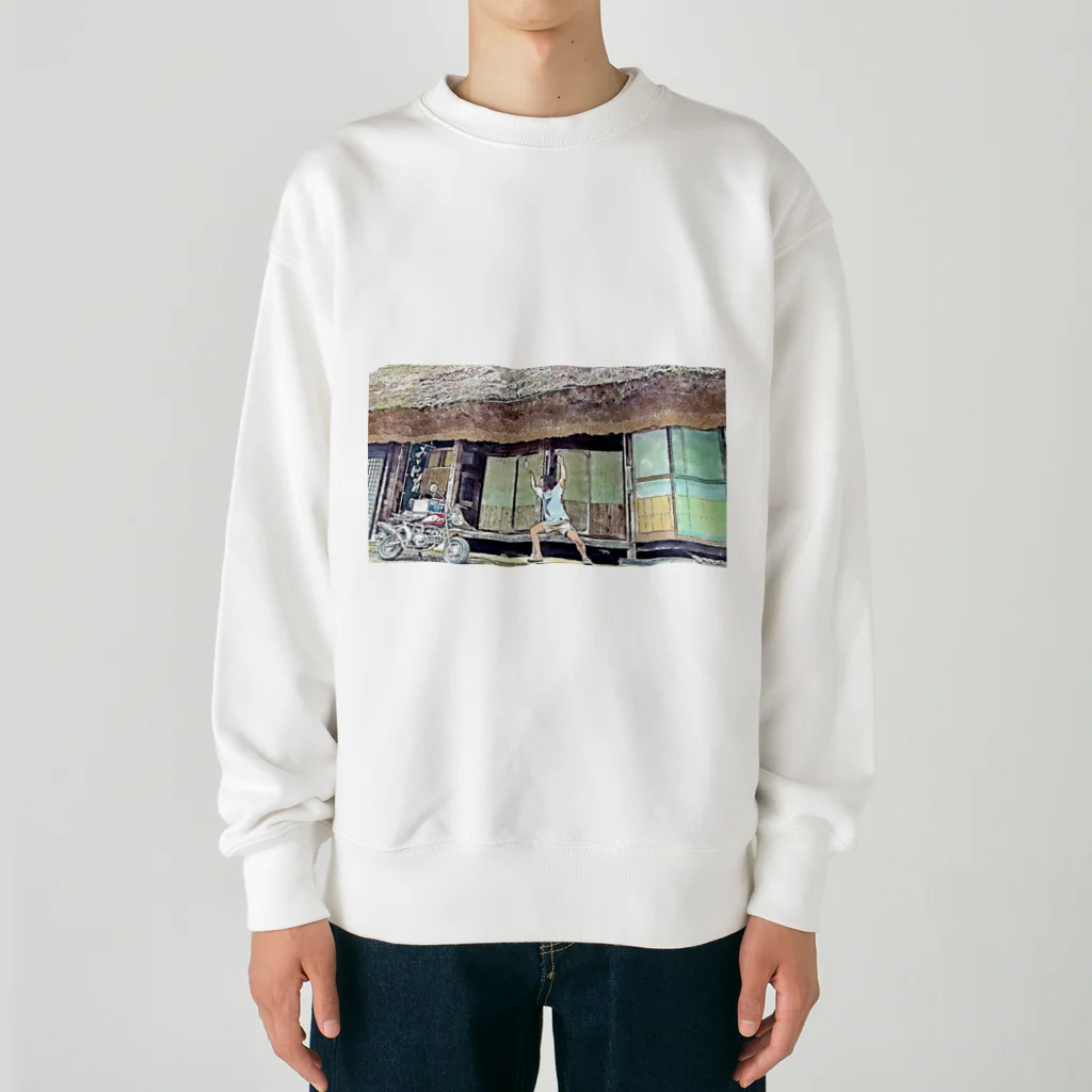 てんてけてんのバイクに威嚇する男 Heavyweight Crew Neck Sweatshirt