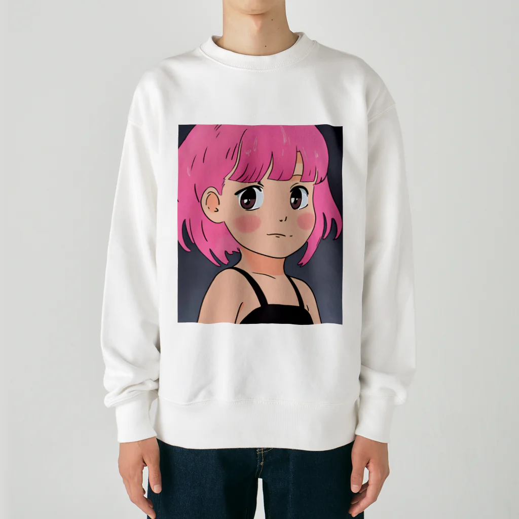 ワンダーワールド・ワンストップのピンク髪の少女② Heavyweight Crew Neck Sweatshirt