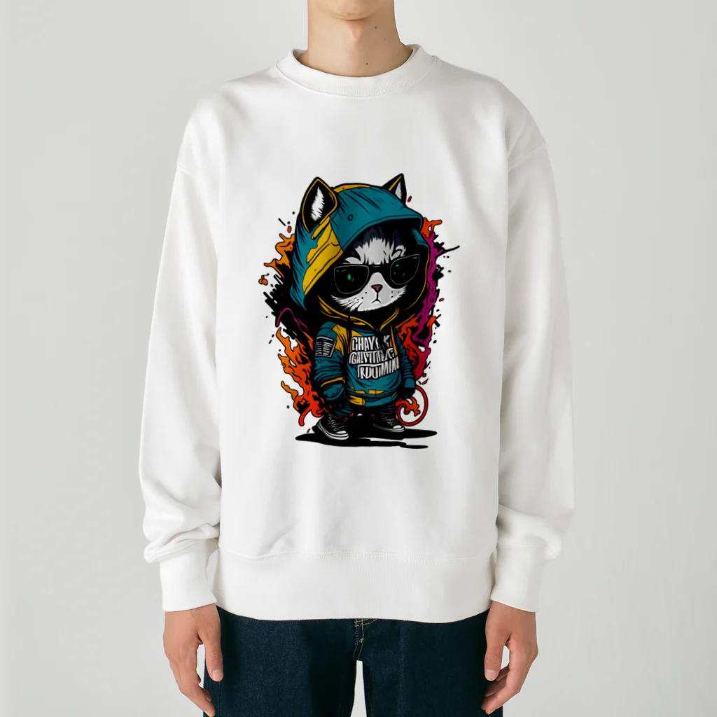 めんぼうさんやのちびネコ Heavyweight Crew Neck Sweatshirt