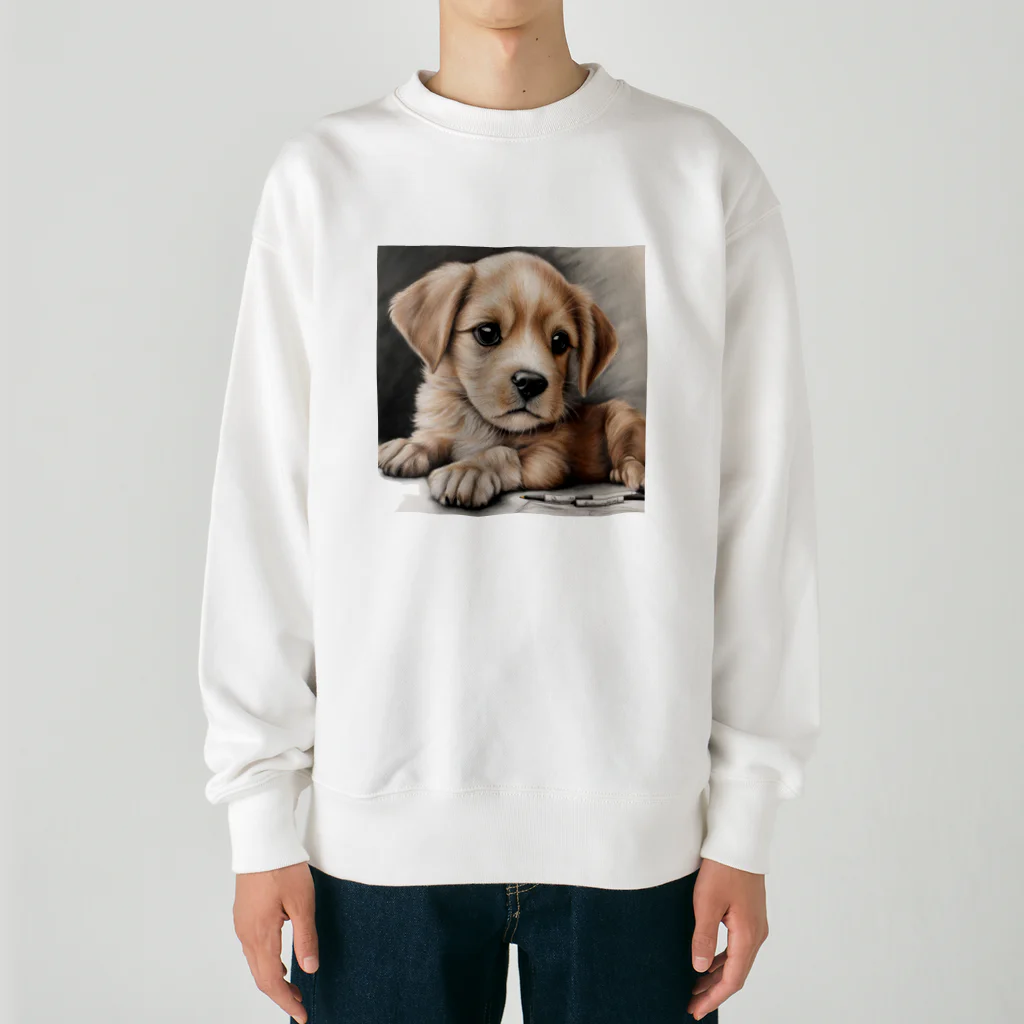 つぶらな瞳の子犬グッズ屋さんの癒しの子犬 Heavyweight Crew Neck Sweatshirt