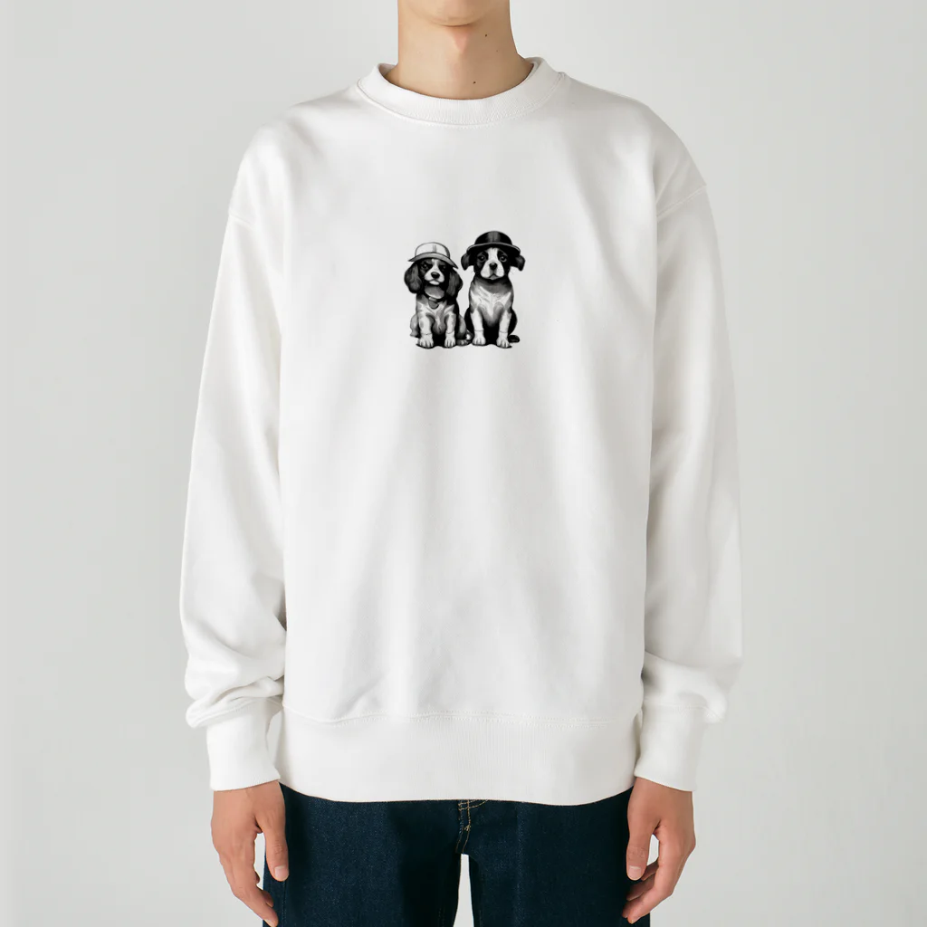 動物夫婦イラスト屋さんの帽子を被った犬夫婦 Heavyweight Crew Neck Sweatshirt