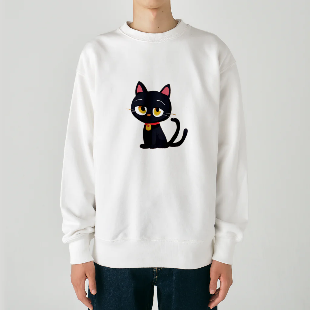 にゃんたれの見つめる黒猫 Heavyweight Crew Neck Sweatshirt