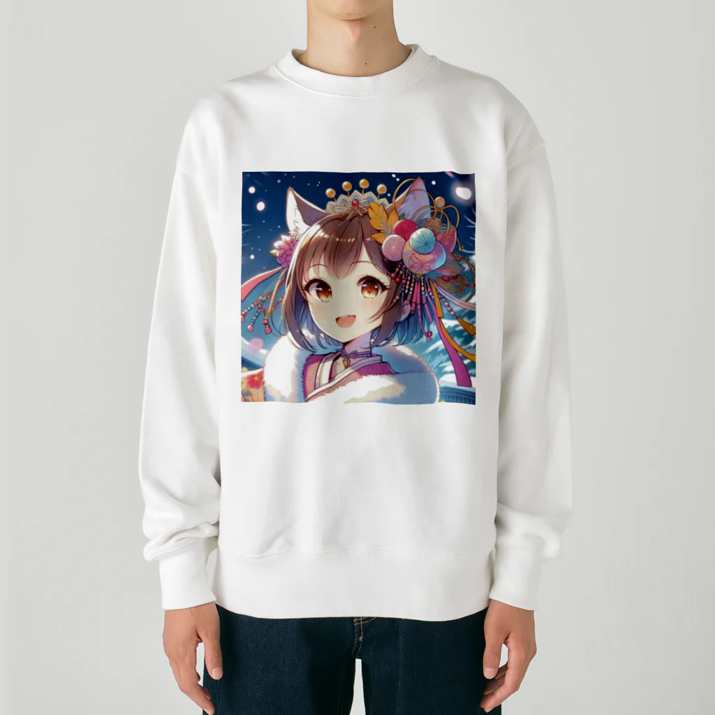 Happy Hub"（ハッピー・ハブ）の猫ギャル振り袖 Heavyweight Crew Neck Sweatshirt