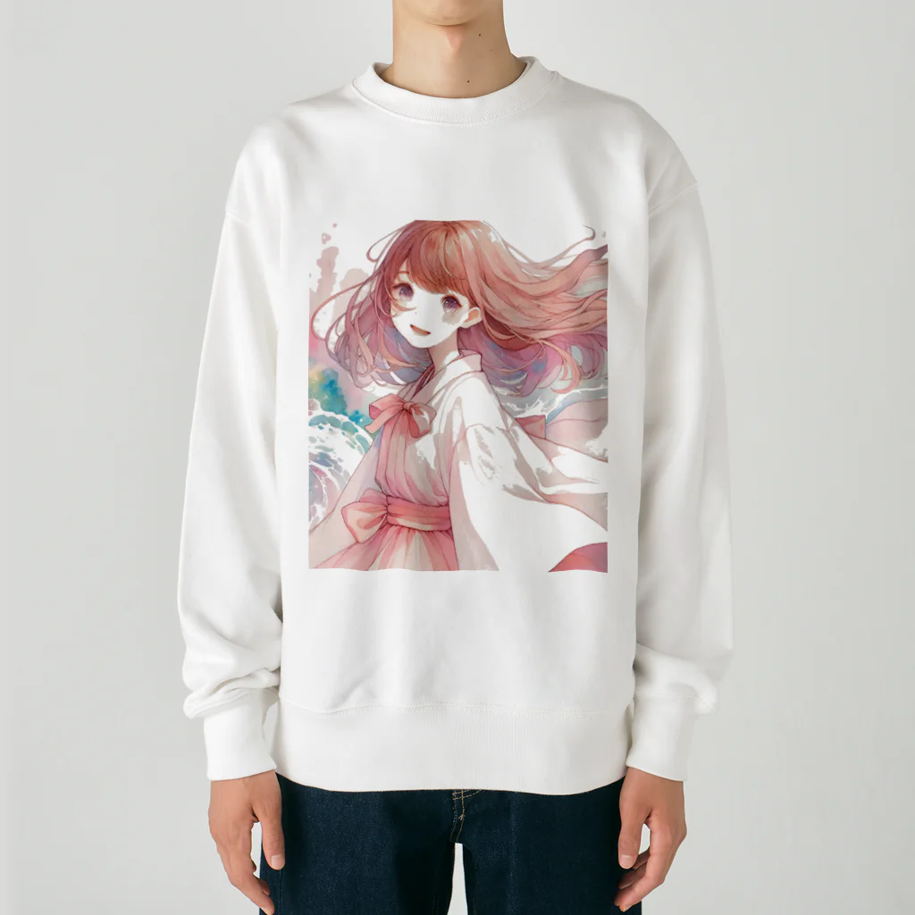 AIと愛とARTのSHOPの風になびく乙女 Heavyweight Crew Neck Sweatshirt