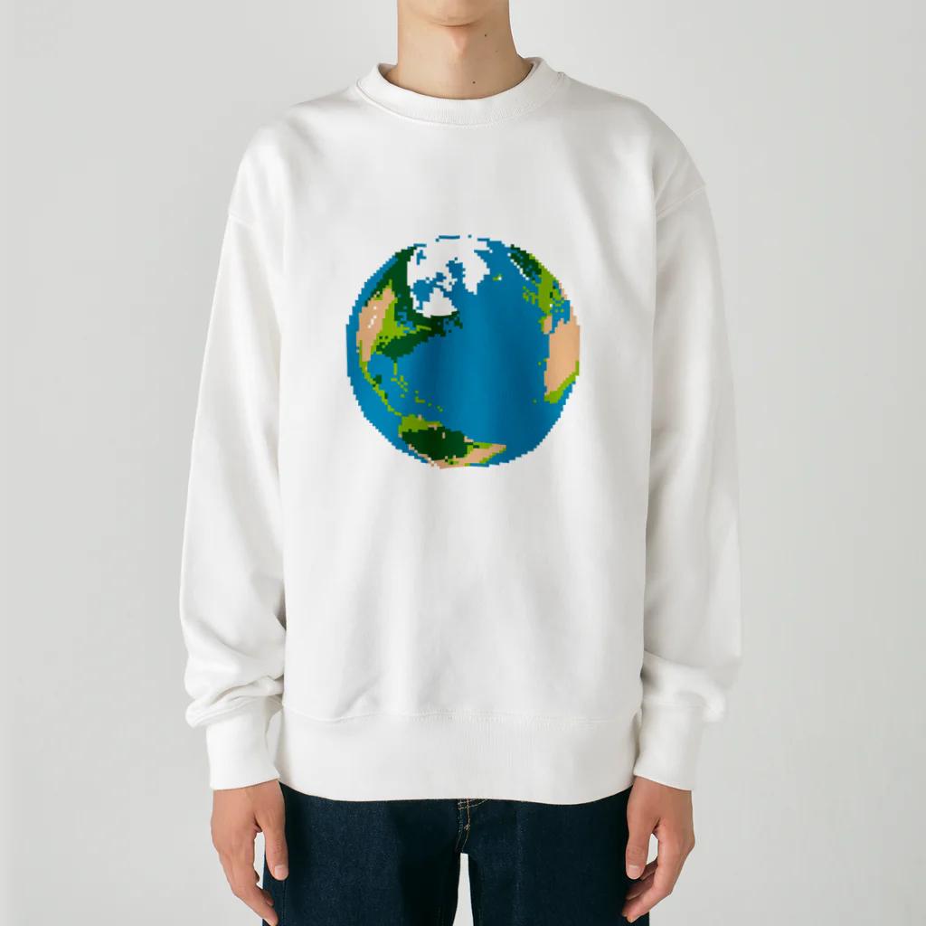 コチ(ボストンテリア)の地球(ドット絵) Heavyweight Crew Neck Sweatshirt