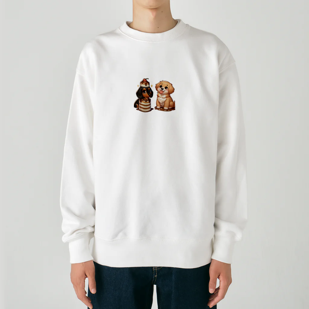 もふもふアニマルズのプリンを楽しむ犬 Heavyweight Crew Neck Sweatshirt