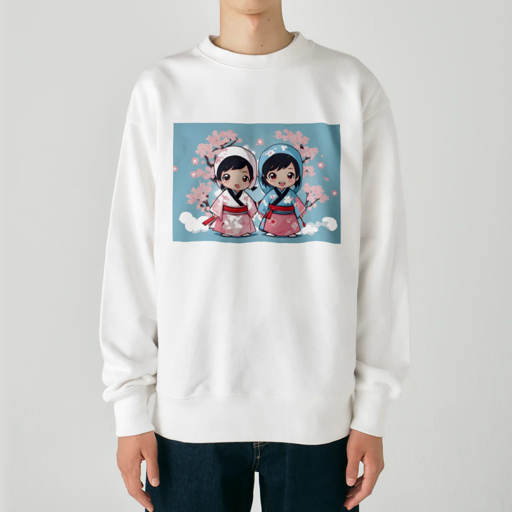 ニンニン忍者パンの愛くるしい表情のキュートな子供忍者イラスト入り！ Heavyweight Crew Neck Sweatshirt