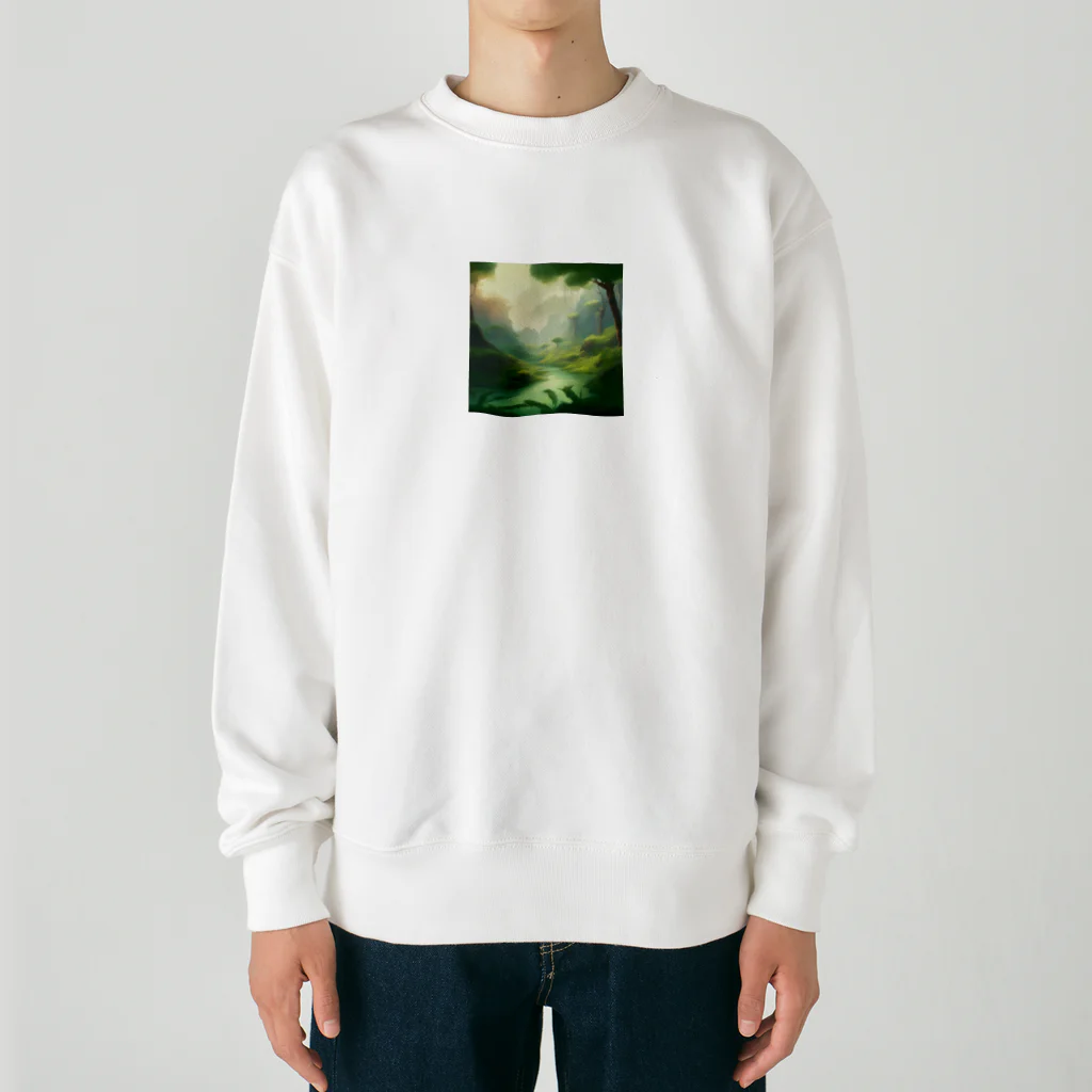 G7のショップの 幻想の森 グリーンウンダー アートプリント Heavyweight Crew Neck Sweatshirt