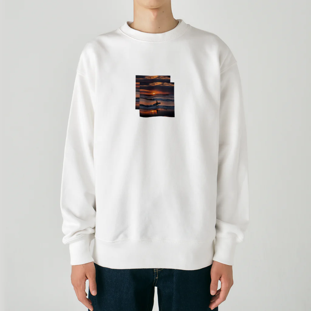 nekominaの夕日とサーファー Heavyweight Crew Neck Sweatshirt