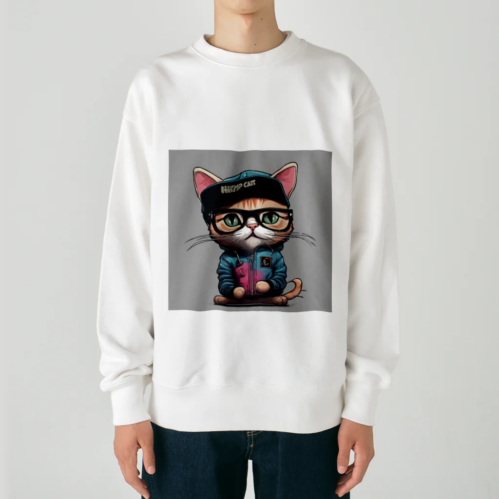 非常口社長のヒップホップ猫 Heavyweight Crew Neck Sweatshirt