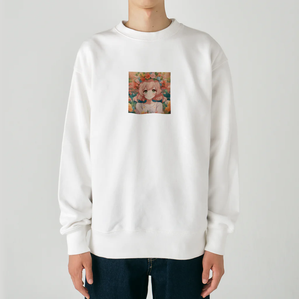 G7のショップの 花咲く彼方の美少女のアートコレクションBeauty Amidst Blossoms - Girl's Art Collection Heavyweight Crew Neck Sweatshirt