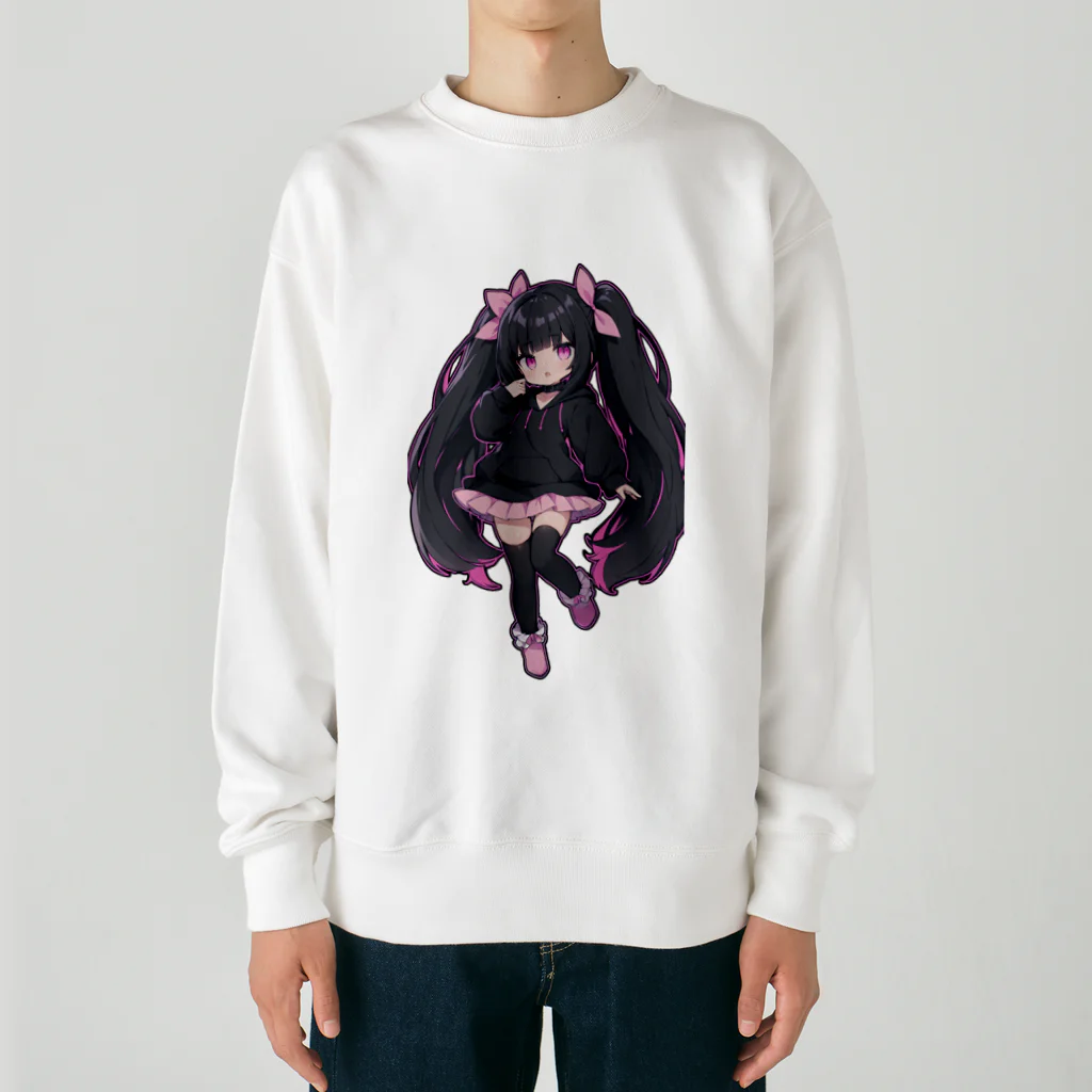 hatoyamaのかわいい黒髪ツインテール美少女 Heavyweight Crew Neck Sweatshirt