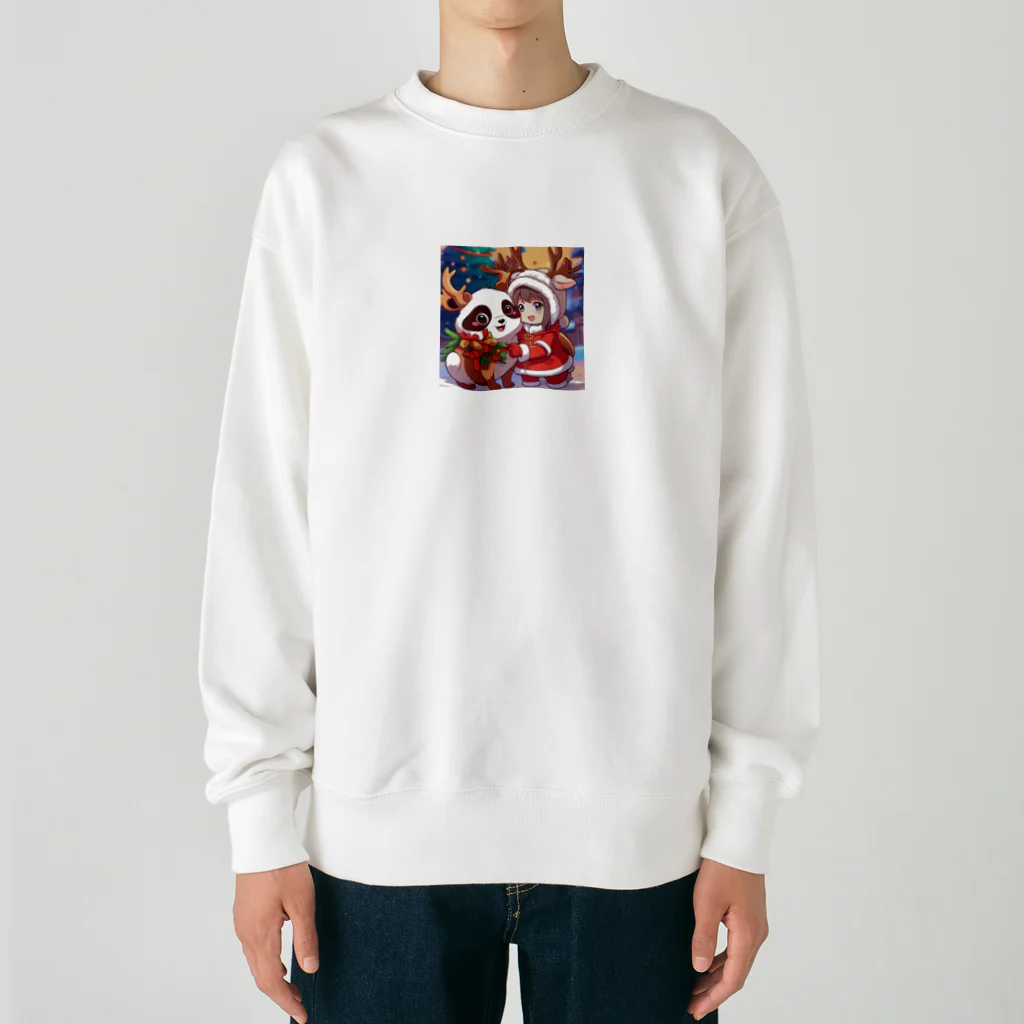 動物大好き＠たつまるのトナカイパンダとサンタはいつも仲良し Heavyweight Crew Neck Sweatshirt