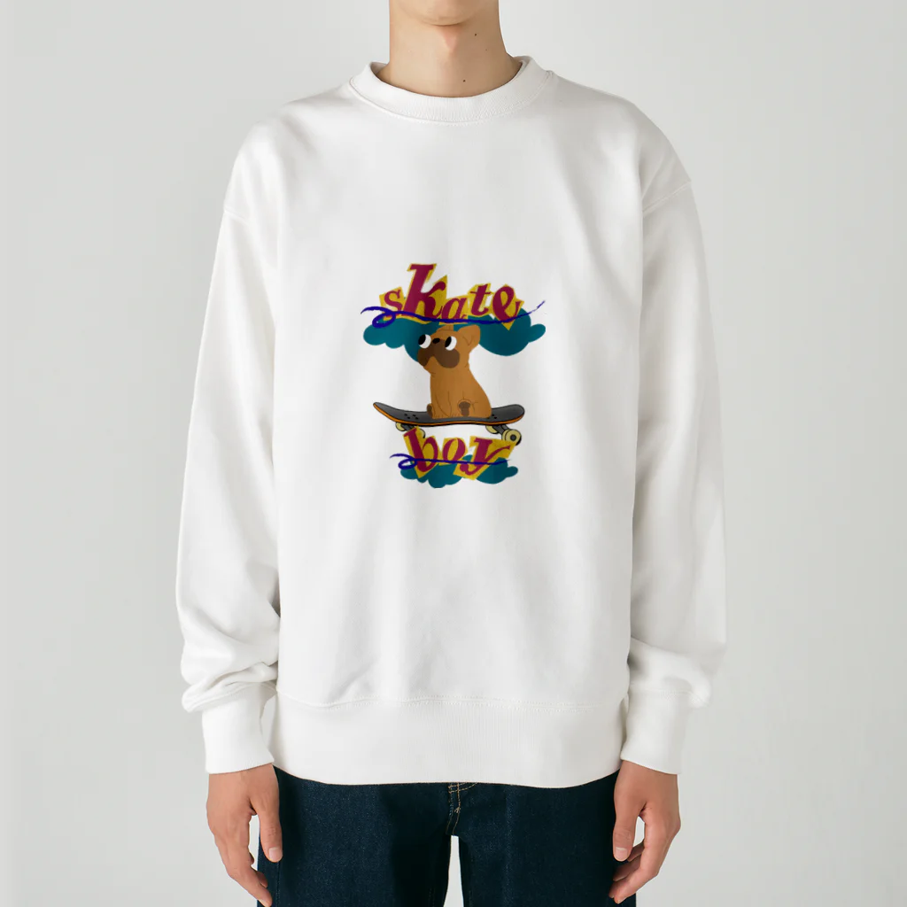 sloth_giraffeのスケートボードするワンコ Heavyweight Crew Neck Sweatshirt