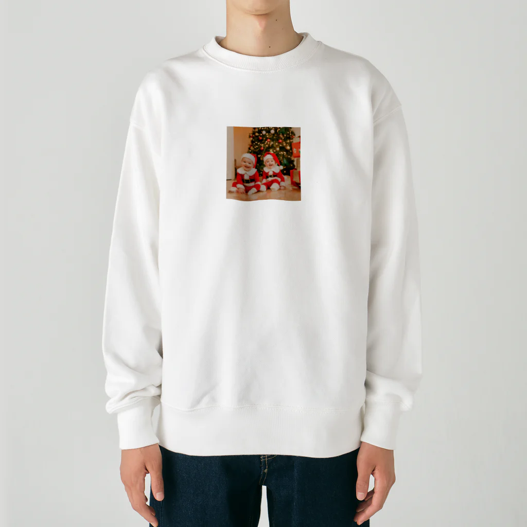 スタジアム太郎のメリークリスマス！ 小さなサンタさん 微笑むカワイイTWINS Heavyweight Crew Neck Sweatshirt