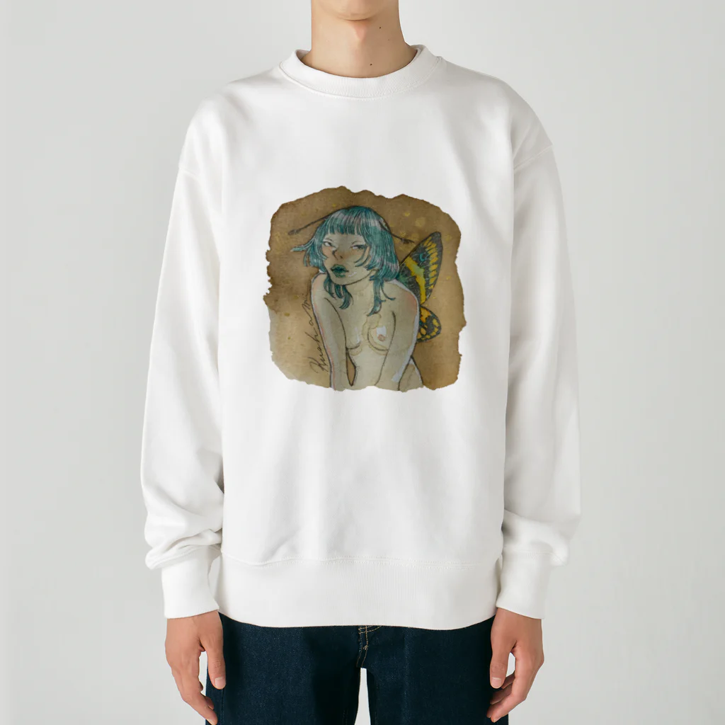 KushaMiの珈琲染めの蝶 Heavyweight Crew Neck Sweatshirt