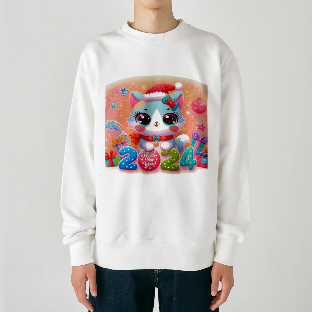 ニャーちゃんショップの新年を迎える猫  2024 Heavyweight Crew Neck Sweatshirt