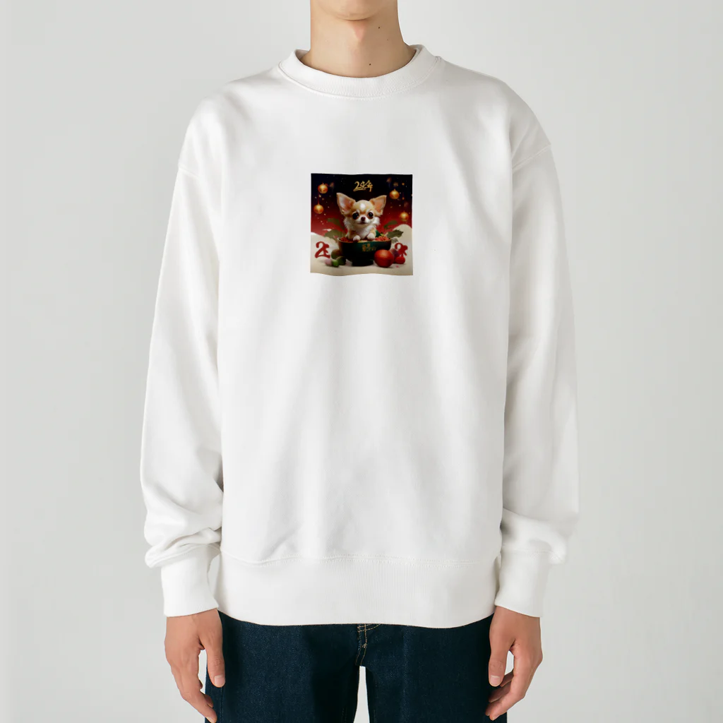 チワワ愛好家ショップのクリスマスからお正月へと華やかなトランスフォーメーション Heavyweight Crew Neck Sweatshirt