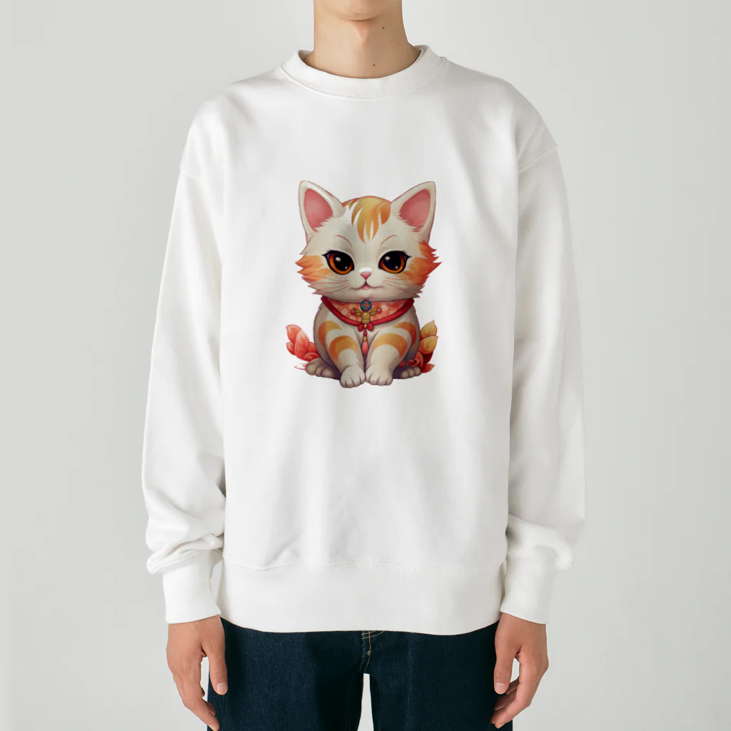 日向ぼっこの縁起猫 Heavyweight Crew Neck Sweatshirt