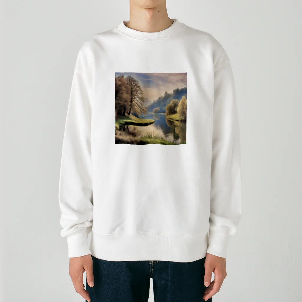 maikoのショップの静かな川辺の風景 Heavyweight Crew Neck Sweatshirt