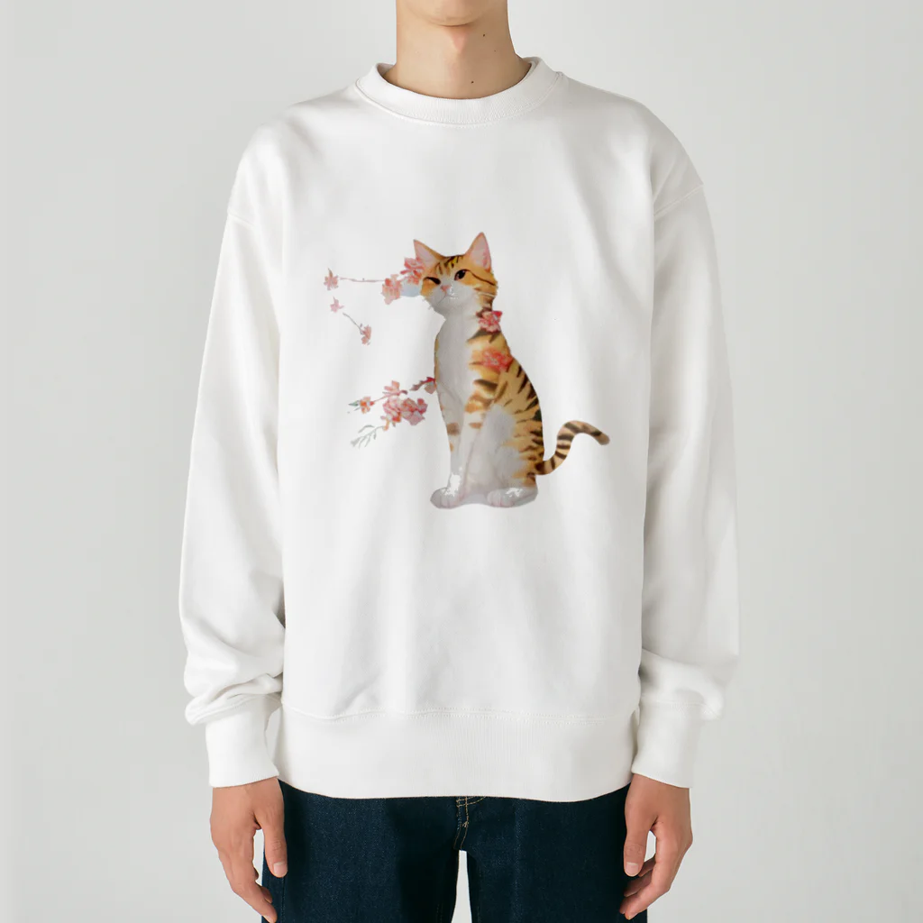 姫とすずり。の花となるねこ Heavyweight Crew Neck Sweatshirt