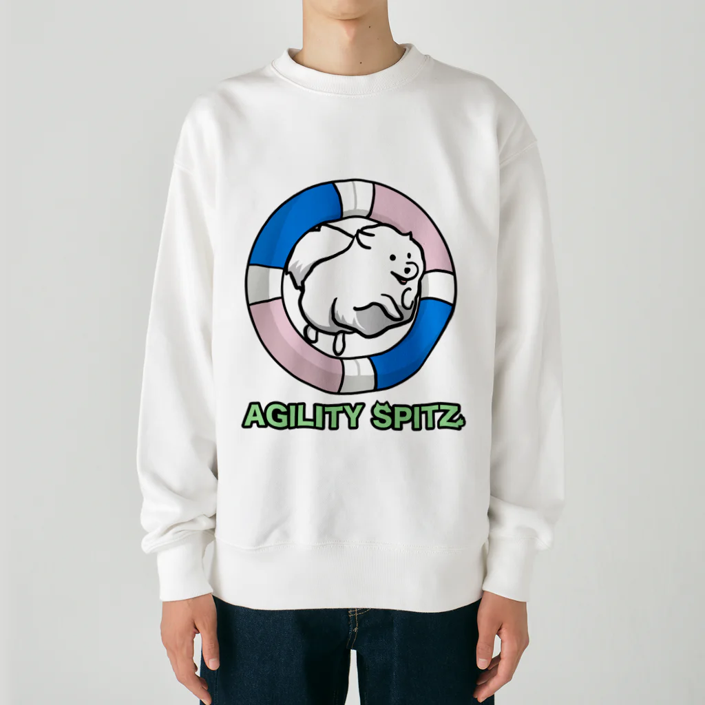 ehime@けだま&もち＆すみのAGILITY SPITZ「ぴょ〜んと飛ぶよ」 Heavyweight Crew Neck Sweatshirt