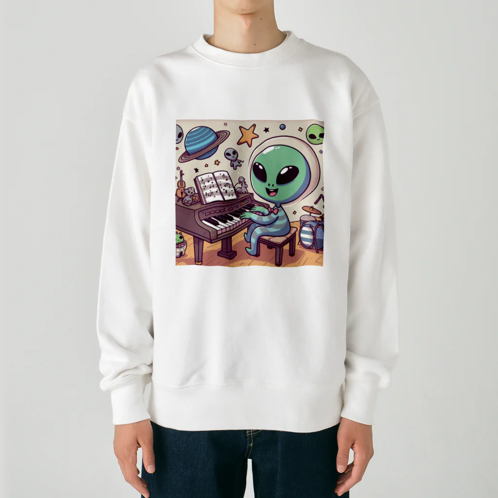 おふざけのピアノ弾く宇宙人 Heavyweight Crew Neck Sweatshirt