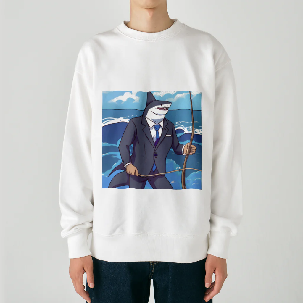 桜猫店-sakuraneko-のサメ君リクルートする Heavyweight Crew Neck Sweatshirt