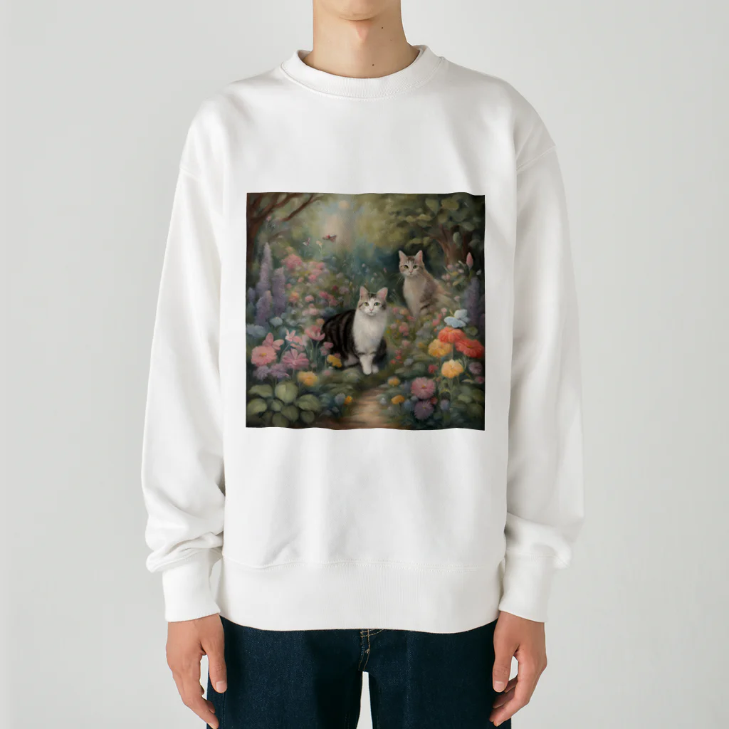 夜のねこの猫の楽園 Heavyweight Crew Neck Sweatshirt