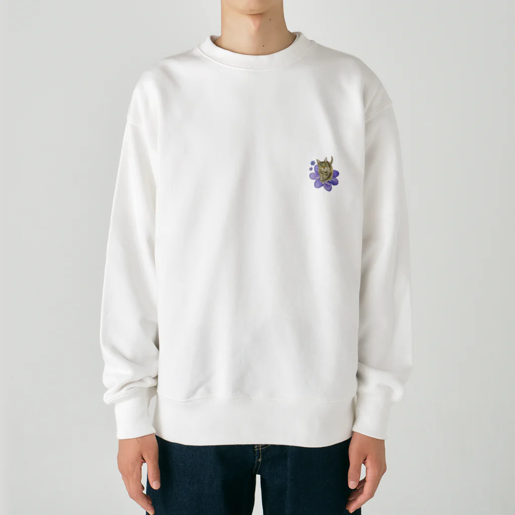 猫が好きすぎる絵描き　キジシマ ミキのキジトラくんミスミソウに乗る Heavyweight Crew Neck Sweatshirt