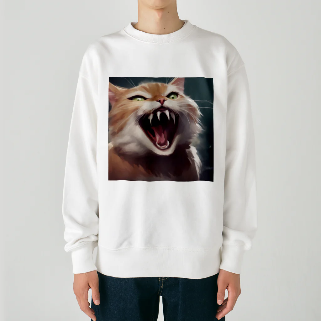 oekakishopのシャーッする猫 Heavyweight Crew Neck Sweatshirt