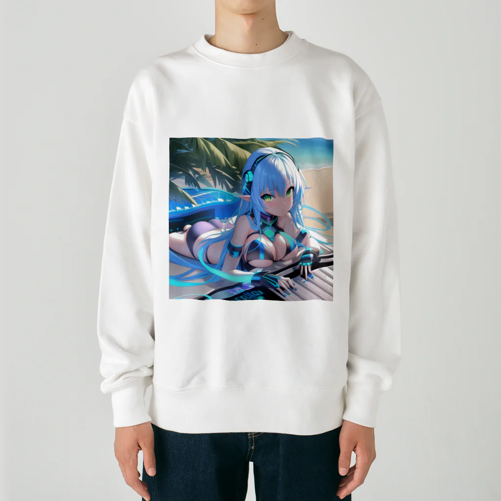 シロクマペンギンのエルフのサイバーピアニストの夏休み Heavyweight Crew Neck Sweatshirt