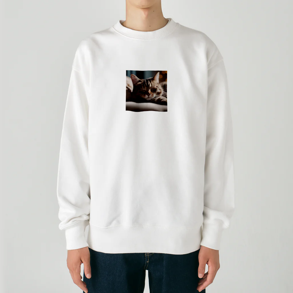 SaltyCookie Design Worksのドアップで寝ているネコ[カラー] Heavyweight Crew Neck Sweatshirt