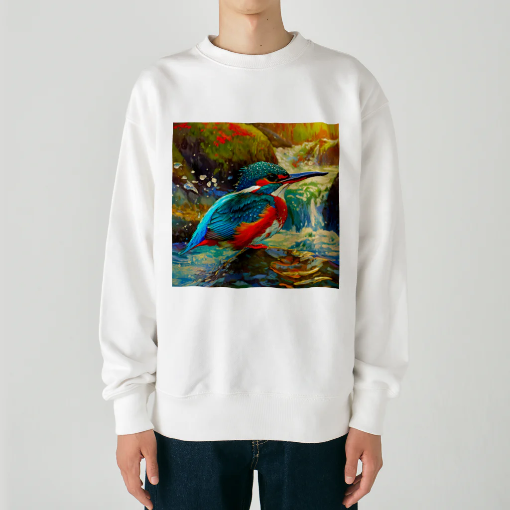 自然大好きの渓流のカワセミ Heavyweight Crew Neck Sweatshirt