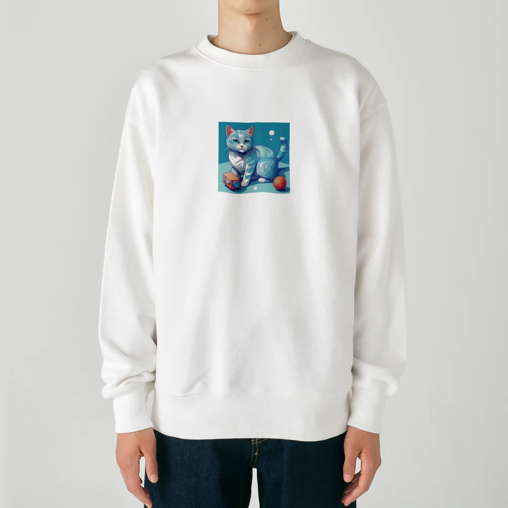 raft.weavingの狩猫ブルー Heavyweight Crew Neck Sweatshirt